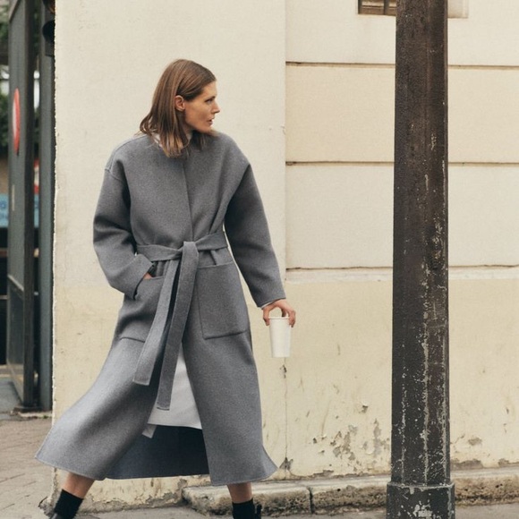 DOUBLE-FACED WOOL BLEND COAT GREY SIZE M-L REF. 7522/258 - Picture 1 of 10